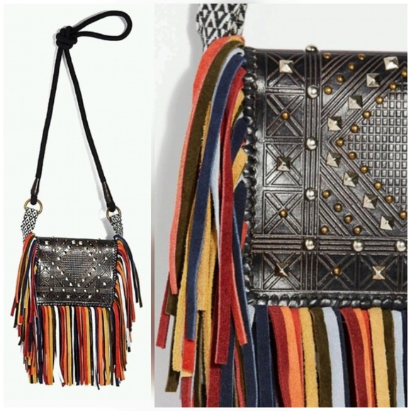 Free People Handbags - Free People Rainbow Suede Boho Fringe Studs Gypsy